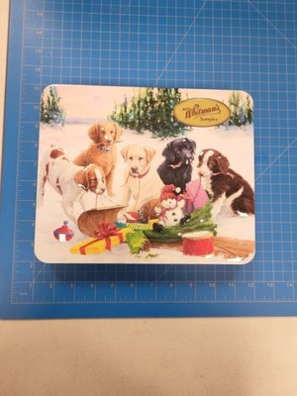 Whitman's Sampler Tin Christmas Dogs Snowman Holiday Decor Collectible Container